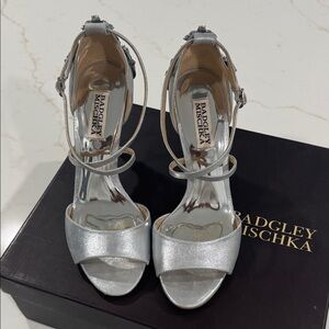 Badgley Mischka Silver Embellished Open-Toe Heels worn one time for wedding.